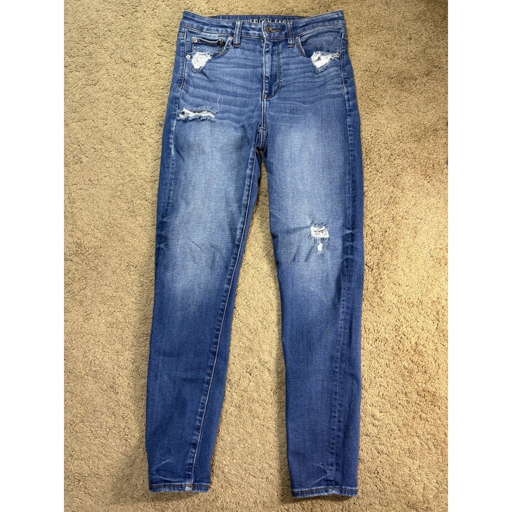 American Eagle Super High Rise Jegging Jeans Women 8 Distressed Stretch Preppy
